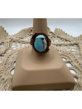 Artisan Cotton Candy Copper Statement Ring Engraved wide band Adj Southwest  8g